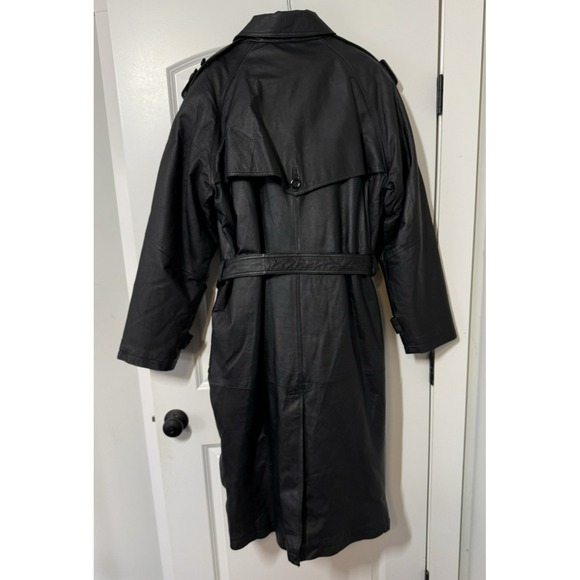WILDA Genuine Leather Belted Trench Coat Jacket Black Mens Size XL Sherpa Liner - Picture 2 of 14